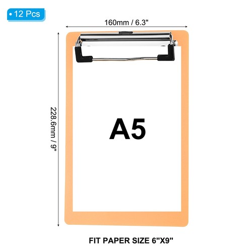 6" x 9" Plastic Clear Hanging Clipboard A5 Transparent Clipboard, Orange,12Pcs - Picture 2 of 7