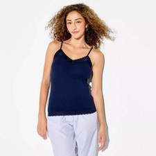 Women's Wild Fable Ribbed Lace Trim Cami Navy Blue L NWT