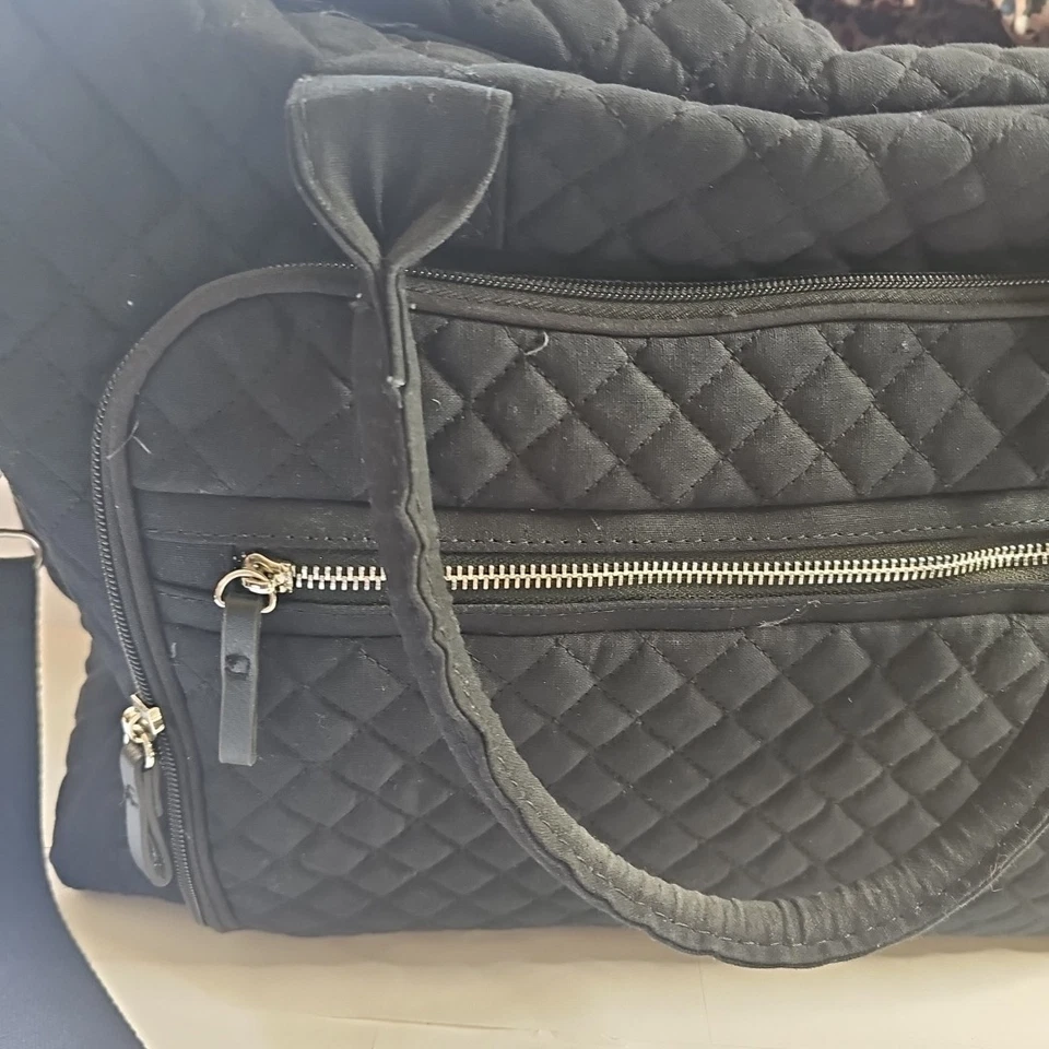 Bolso de fin de semana acolchado negro 14 bolsillos correa para el hombro asas Foto 3 de 4