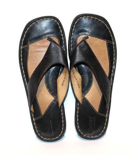 Born schwarze bequeme Leder-Riemen-Flip-Flops Pantoletten Sandalen Damengröße 9MW