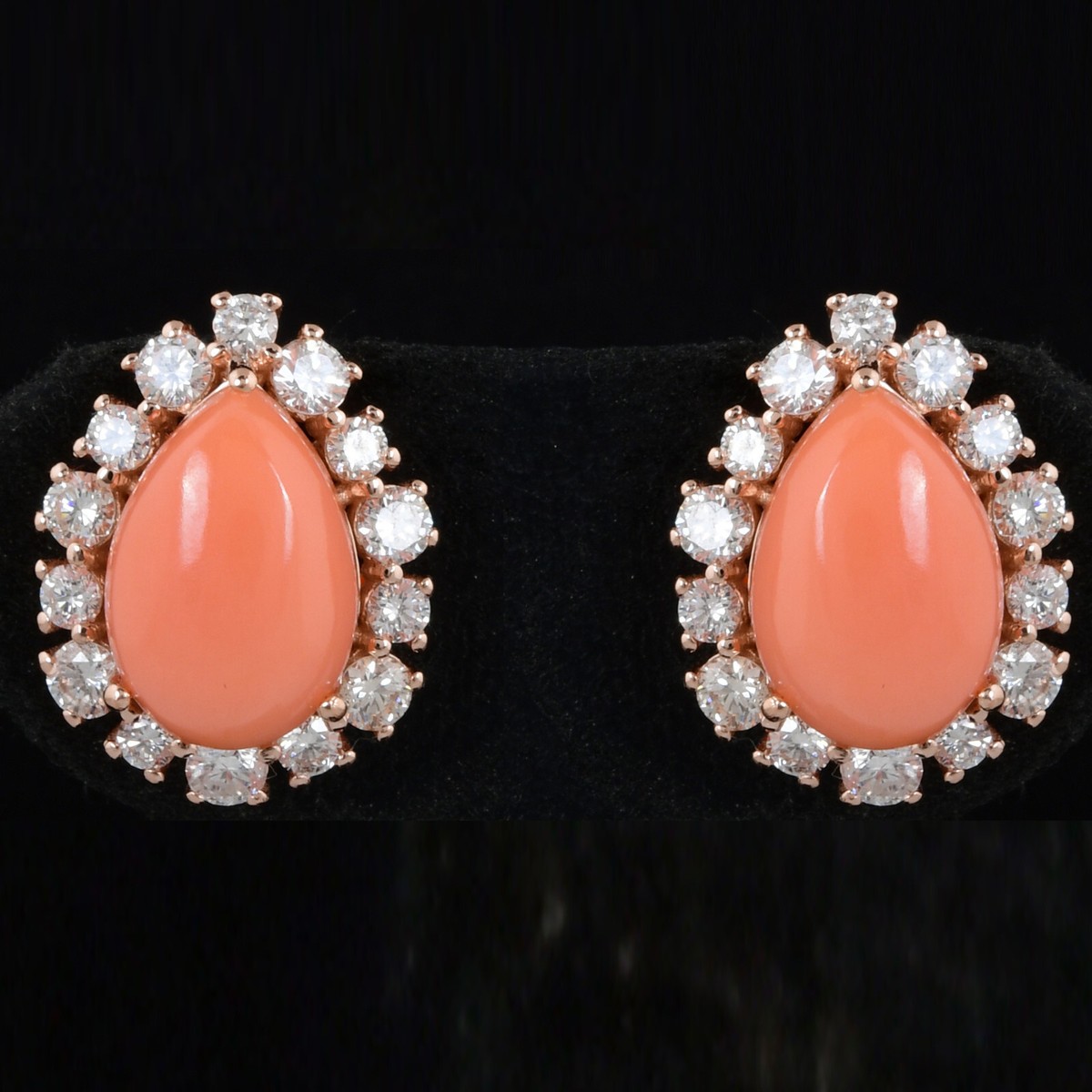 TCW Natural SI/H Diamond Coral Gemstone Pear Stud Earrings