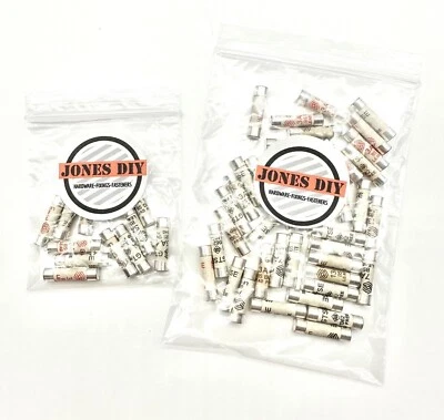 JONES DIY FUSE ASSORTMENT PACKS CERAMIC PLUG TOP FUSES 3A 5A 13A AMP ASSORTED BAG FUSES