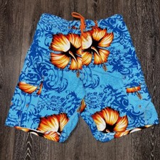 OP Ocean Pacific Board Shorts Mens Size Large 34 Floral Blue Orange Swim Trunks