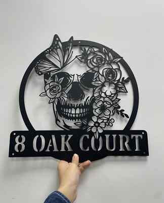 Personalized Sugar Skull Metal Sign, Custom Man Cave Wall Art Decor Skull Name