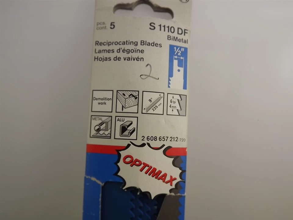 Paquete de 5 hojas de sierra recíprocas de demolición bimetálica Bosch S1110DF 9" x 6 TPI Foto 2 de 3