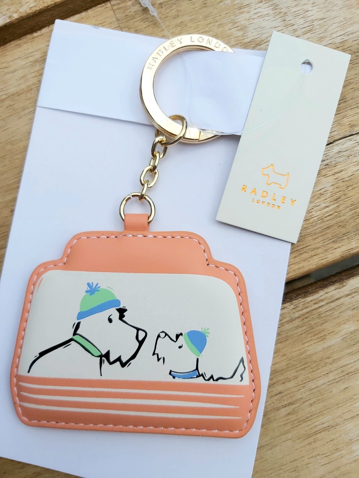 Genuine RADLEY Apricot Leather DOGS KEYRING & FOB SUPERB !! New Rad2