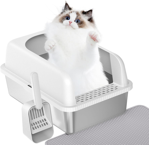 Prodigen Stainless Steel Cat Litter Box with Lid High Wall Sides ...
