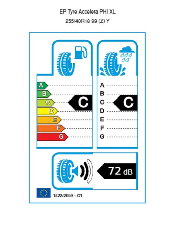 1x ACCELERA PHI 255/40 R18 99 Y XL C/C/72 Sommer Reifen unbenutzt DOT 15 - Bild 2 von 2
