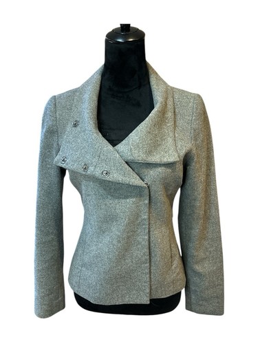 H&M Women's Gray Wool Blend Moto Jacket Size 4 Snap Front Lined Stylish Preowned - Picture 2 of 13