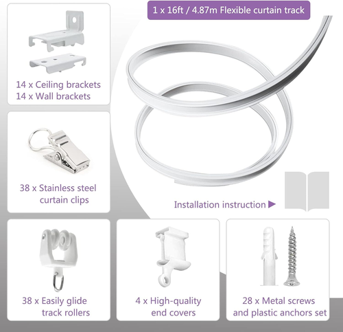Ceiling Curtain Track, Flexible Bendable Curtain Track Wall Mount Curtain Rail T - Picture 3 of 12
