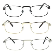 Mens Pocket Clip Arm Spring Hinge Rectangular Metal Rim Reading Glasses 
