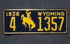 1938 WYOMING Passenger License Plate # 4 - 1357