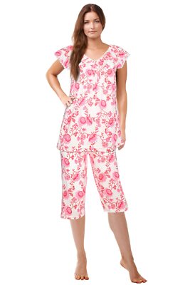 JEFFRICO Womens Capri Pajama Set 2 Piece Short Sleeve Top & Capri Pants 5200C