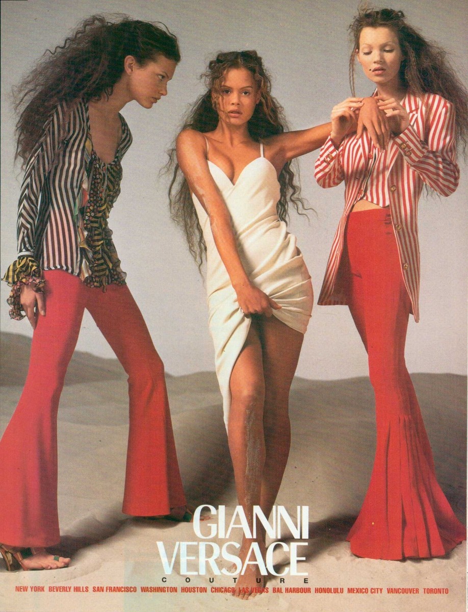 Gianni Versace Magazine Print Ad young Kate Moss Shalom Harlow