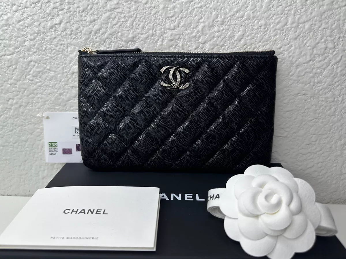 NWT 23S Chanel Classic O-Case Small Pouch Clutch Wallet Black Caviar with  Gold