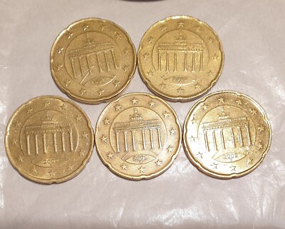 2002年、ドイツ、２０ユーロセント、ミントAとD、二枚のコイン 2002年、ドイツ、20ユーロセント、ミントAとD、二枚のコイン