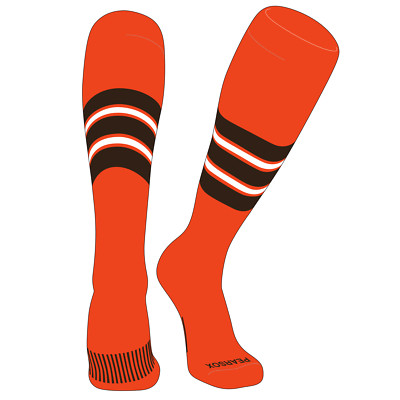PEAR SOX Striped OTC Baseball, Softball, Football Socks (E) Orange, Brown, White