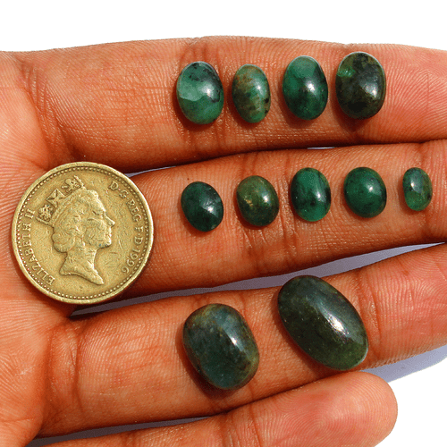 11 Pcs Natural Zambian Emerald Untreated 6.6mm-17mm Cabochon Loose Gemstones Lot - Picture 12 of 17