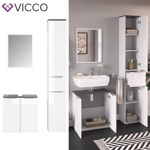 VICCO baño completo OTIS blanco - mueble alto mueble bajo mueble midi con espejo - Imagen 16 de 29