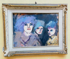 MINO MACCARI   OLIO CARTONE PRESSATO 30X40 TRE FIGURE FEMMINILI 