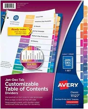 NEW! Avery 11127 Classic Jan-Dec Tab - Customizable Table of Contents Dividers