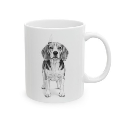 Beagle Dog Pencil Sketch Coffee Mug   11oz Ceramic Dog Lover Gift