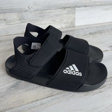 Adidas Kids  Adilette Sandals Black White Logo Ankle Strap 6 Women  s 7.5 NIB NEW
