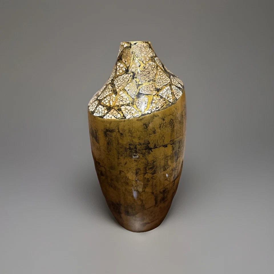 "Elegante jarrón de porcelana dorado/negro 17""x8""" Foto 3 de 4