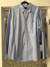 Men  s Ralph Lauren XL Long Sleeve Button Down Dress Shirt White/Blue 100 Cotton