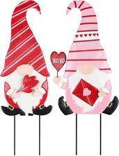 Valentines Day Decorations Outdoor, 2 Pcs Metal Gnomes Decorative Garden Stakes