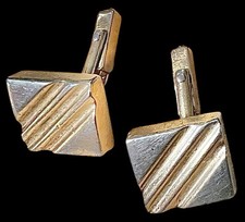 1960  s Vintage SWANK Faded Goldtone MCM Art Deco Square Ribbed Cuff Links
