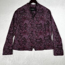 Requirements Jacket Womens Size L Purple Paisley Collared Full Zip Boho Stretch