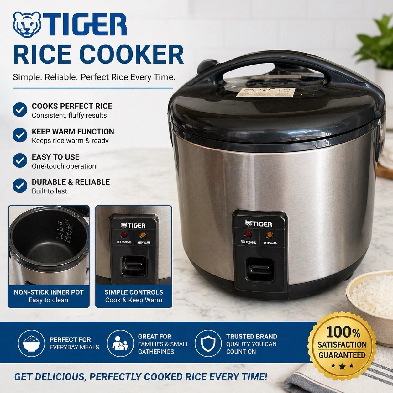 Tiger JNP-S18U 10-Cup Rice Cooker and Warmer, Stainless Steel Gray