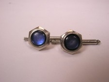 SINGLES 2 7/16" Blue  Silver Tone Hexagons Vintage Formal Tux Shirt Stud f4