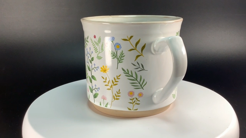 Boston Warehouse SPRING FLORAL MUG  24 Oz Meal Soup Chili Flowers On White VIDEO - Video 1 of 1