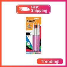 BIC 4 Color Shine Retractable Ballpoint Pen, 1.0 mm Point, 3-Count Assorted