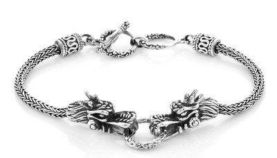 NEU MIT ETIKETT DOPPEL DRACHE STERLING ARMBAND passt 7'' bis 7,5'' Bali Tulang Naga 22g 0,925