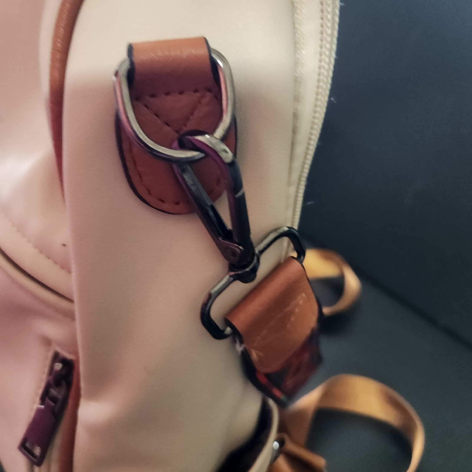 Fadeon Leather White Large Backpack Brown Accents - image 18