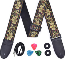 Guitar Strap Jacquard Weave Strap with Leather Ends Vintage Classical Pattern De