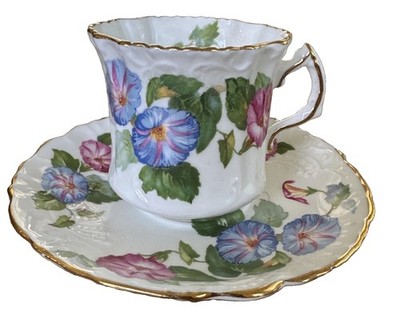 Hammersley & Co England -Bone China 'Morning Glory' gold trim TeaCup /Saucer