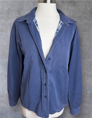 VTG Cabelas Blue Flannel Lined Shacket Womens M Cotton Shirt Jacket Gorpcore