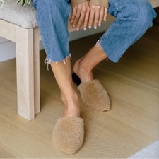 Jenni Kayne Shearling Mule Slippers Camel Brown Size 38 Minimalist Cottagecore