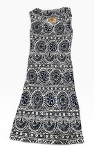 Tory Burch Dress Blue White Geometric Print Sleeveless Midi Shift Boho Size S