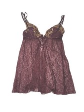 VICTORIAS SECRET 34B VINTAGE 2005 Burgundy Lace Babydoll Cami Chemise