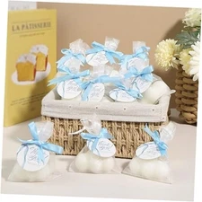 10 Sets Cloud Shaped Candle Set with Organza Bags & Gift Tags, Gender Blue