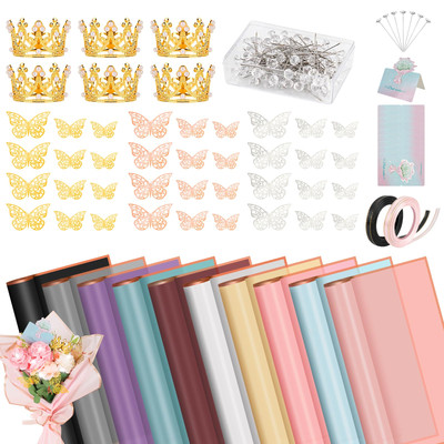 209 Pcs Flower Bouquet Wrapping Paper Waterproof Floral Wrapping Paper Floris...