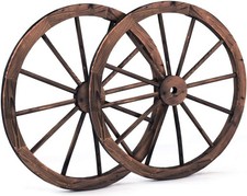 30-inch Wagon Wheels 2 Pieces Carbonized Solid Fir Wood Old Western Style Wall