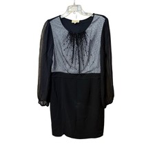 PORTS 1961 luxury little black dress elegant beaded bubble sleeve cocktail sz 10