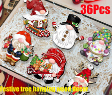36Pcs Cute Christmas Gnome Wooden Ornaments Holiday Festive Tree Hanging Deco