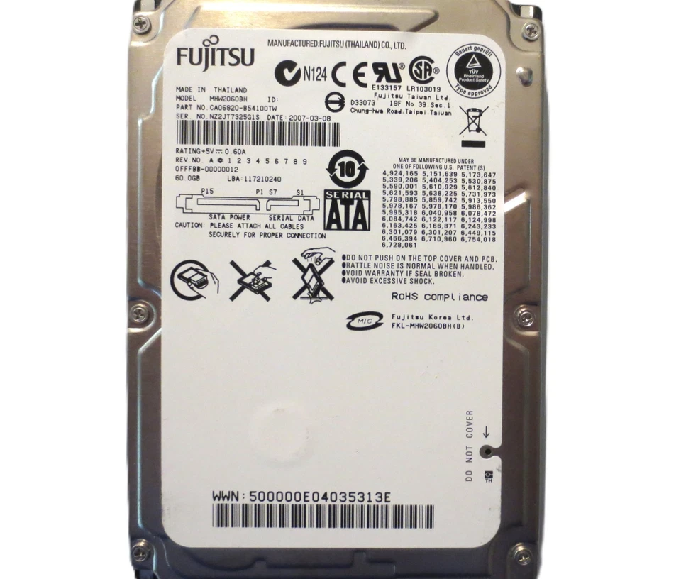 Fujitsu MHW2060BH CA06820-B54100TW 0FFFBA-00000012 (NZ2) Thailand 60gb 2007 - Image 3 of 4